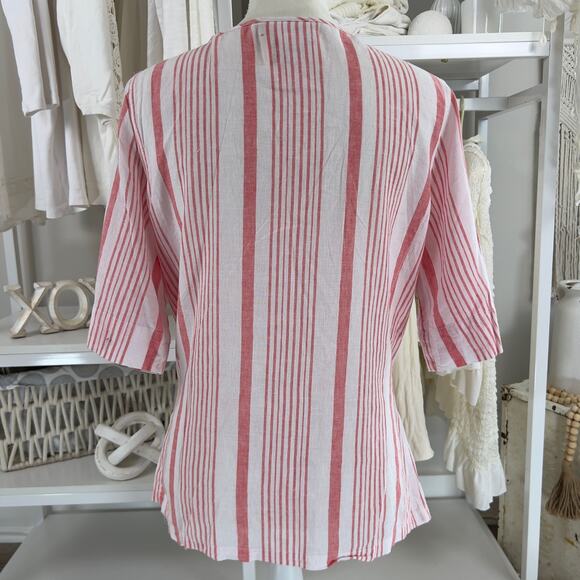 Liz Claiborne women's size medium 100% linen salmon pink & white top #2590 - Picture 4 of 12